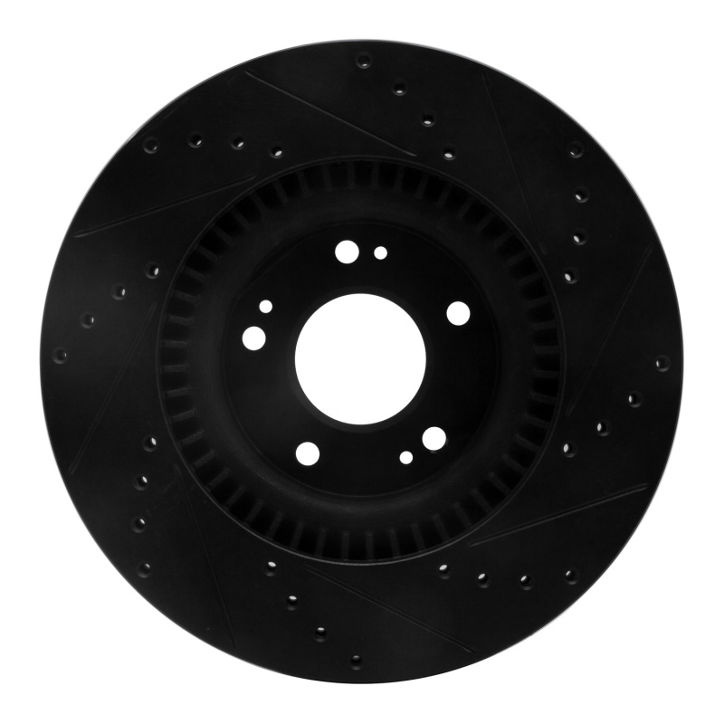 Hyundai Genesis Brake Rotor (1) - Front Left - R1 Concepts - Drilled & Slotted - Black - `09-`11